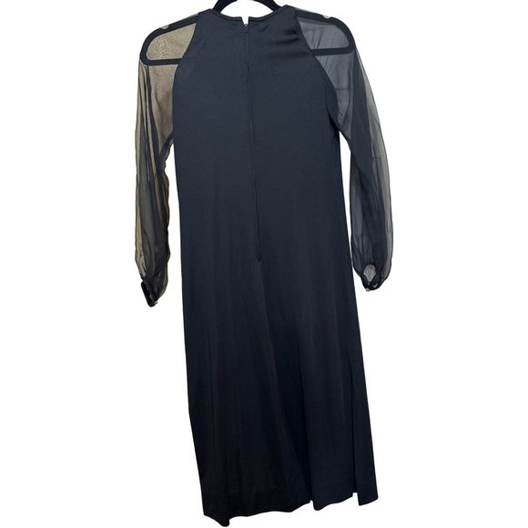VTG Ayres Unlimited Black Sheath Midi Dress w/Sheer Sleeves Women Bust Size 29" - Picture 2 of 16